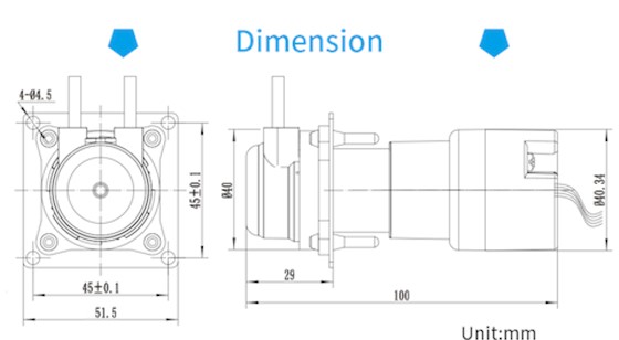 PT10 OEM Super mini size for low flow Dimension