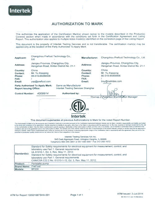 ETL certification-BF200